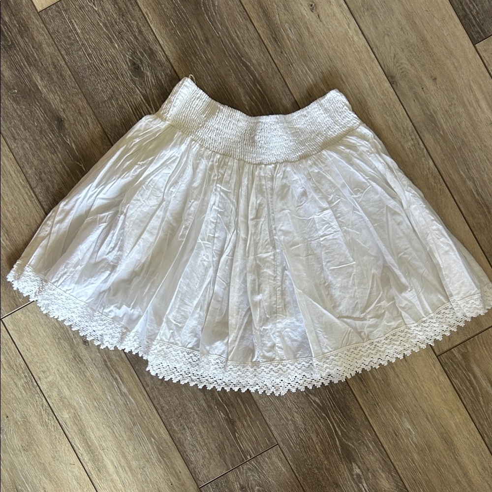 Angie White A-Line Skirt with Lace Hem